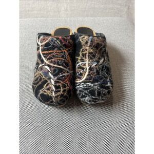 Sanita Abstract Wool Confetti Yarn Embroidered Wooden Clogs Size 38 US 7.5-8